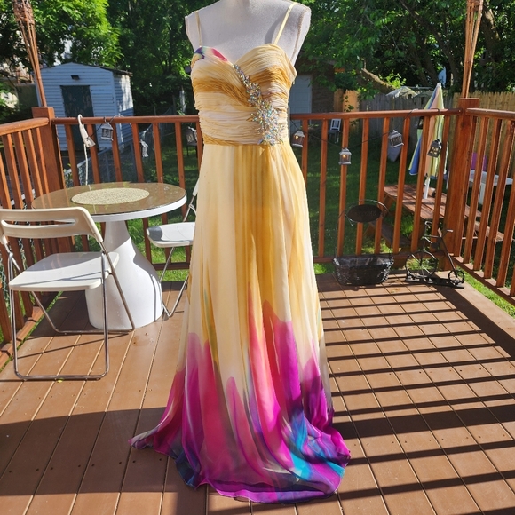Vibrant Strapless Gown with Embellishments - Picture 1 of 13